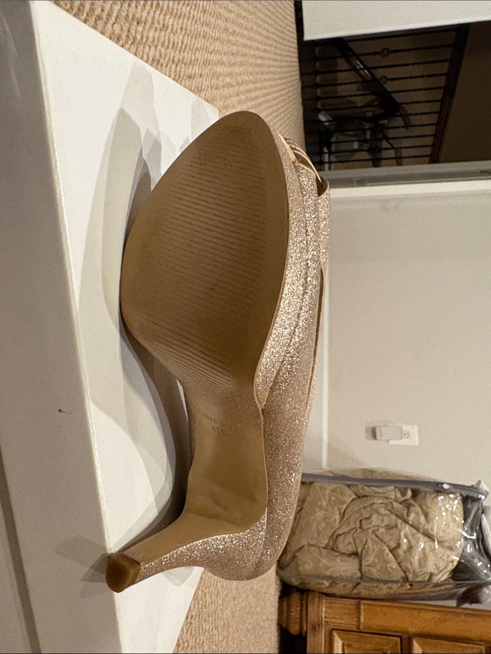 Nine West Women's Champagne Glitter Peep-Toe Heels - Picture 5 of 6